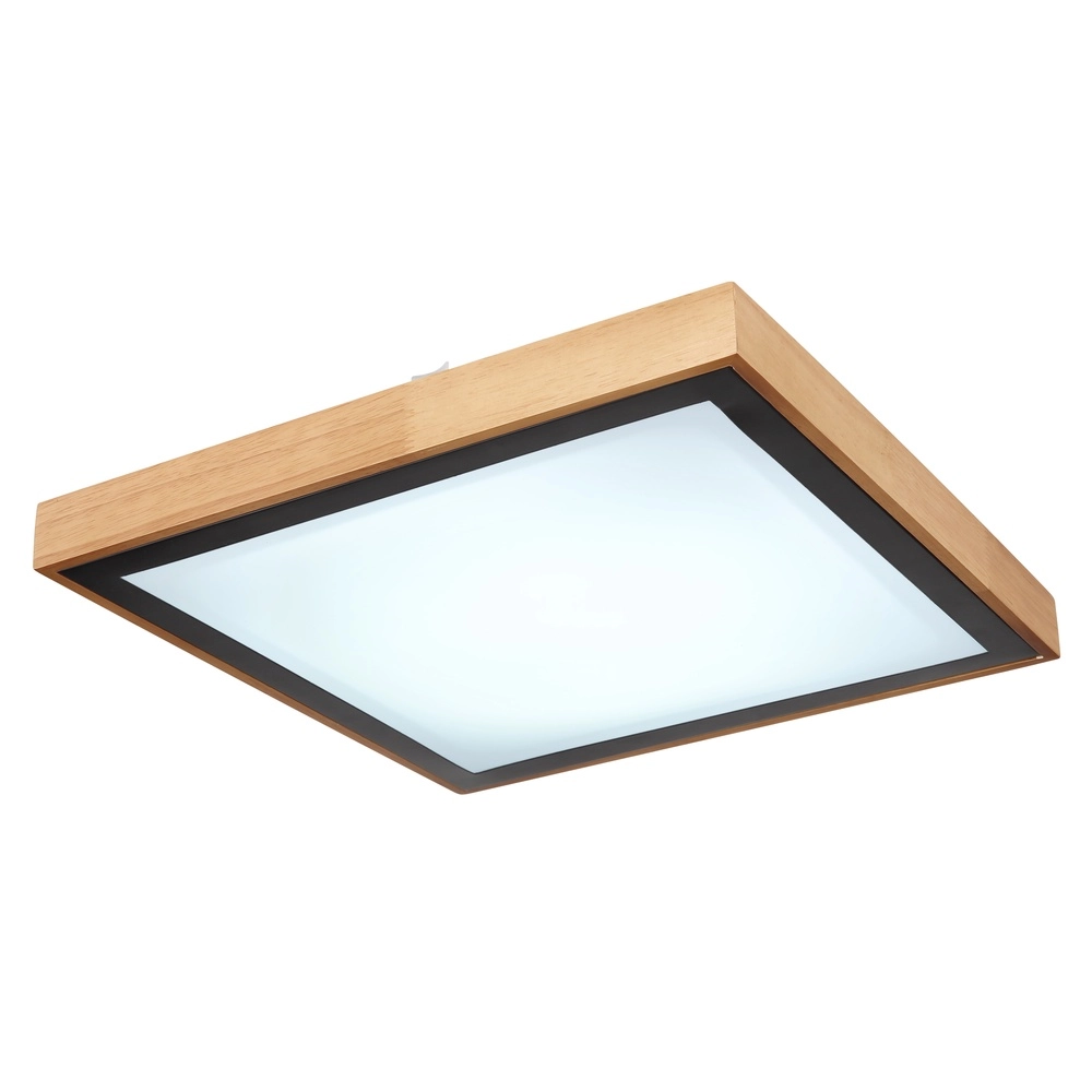 Plafondlamp Bruno 39cm vierkant zwart met hout Globo 9007371433469