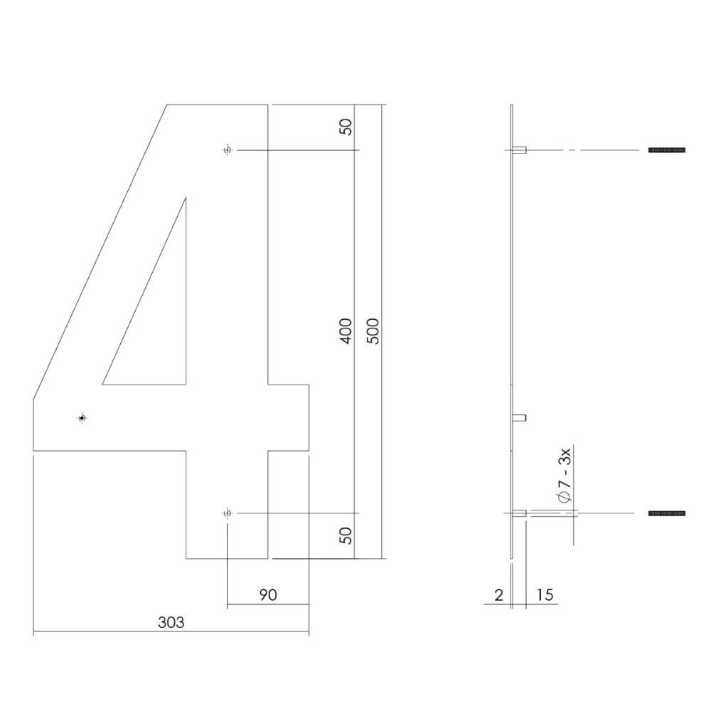 Huisnummer 4 XXL Numbra 50cm zwart Intersteel 8714186503416
