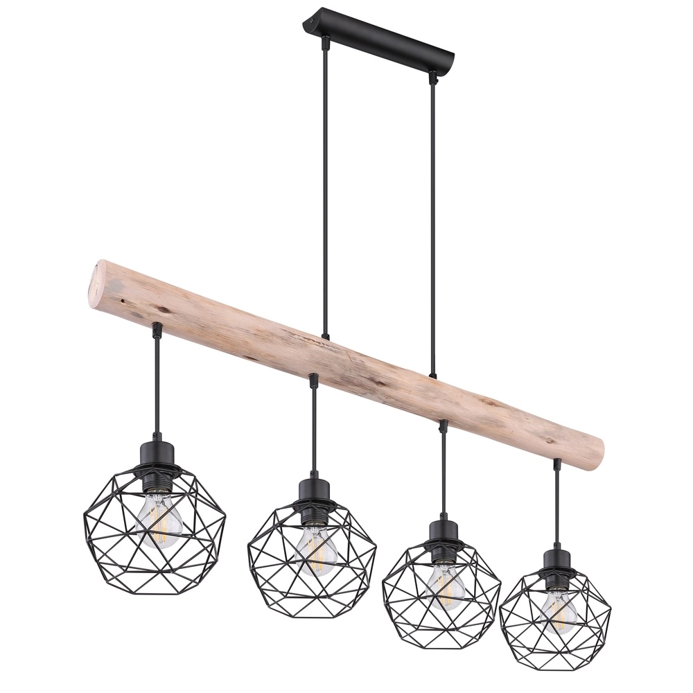 4-lichts eettafellamp Theodor zwart met hout Globo 9007371400676