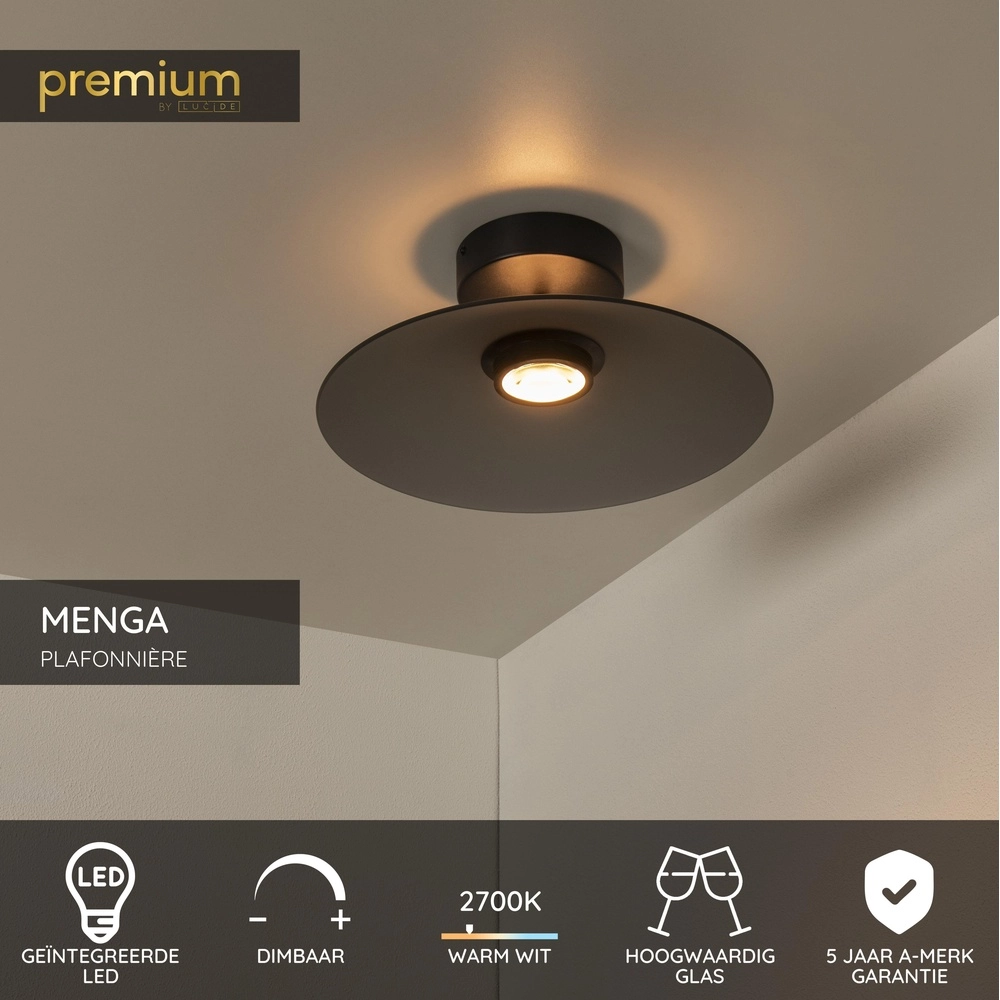 Strakke plafondlamp Menga Ø 40cm smoke glas Premium by Lucide 5411212251237