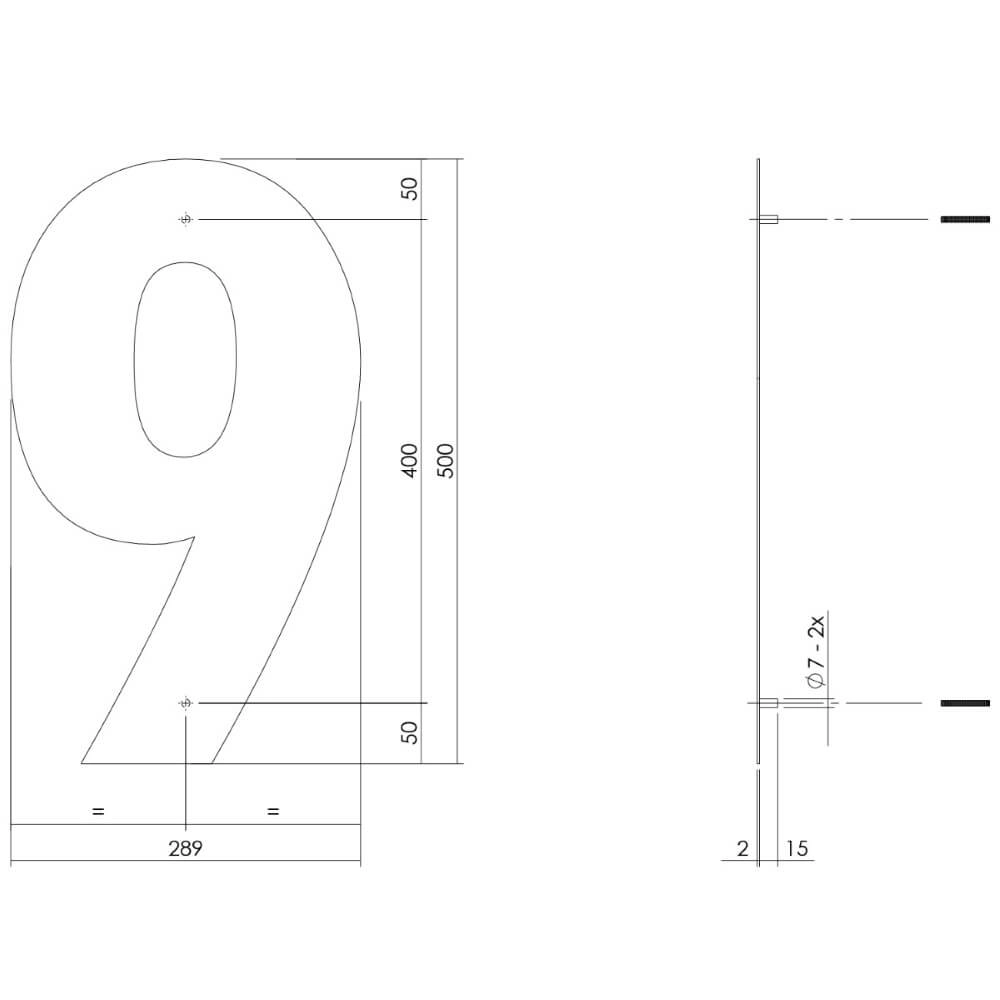 Huisnummer 9 XXL Numbra 50cm zwart Intersteel 8714186503461