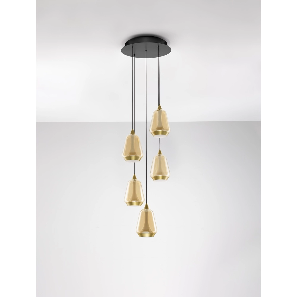 Design hanglamp Alish 5-lichts amber glas Lyora 5212017477736