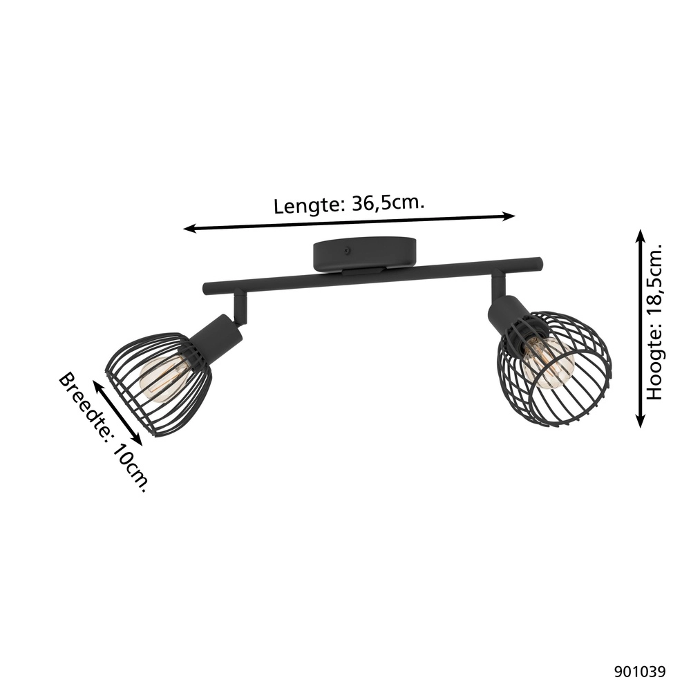 2-lichts draadlamp spotje Sonnino zwart - E14 Eglo 9008606306039