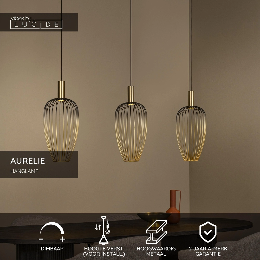 3-lichts draadlamp Aurelie goud Lucide Vibes 5411212212290