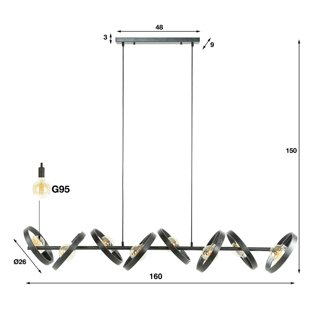 8 ringen hanglamp eettafel Hover charcoal - Ø 26cm Lyora 8716803513389