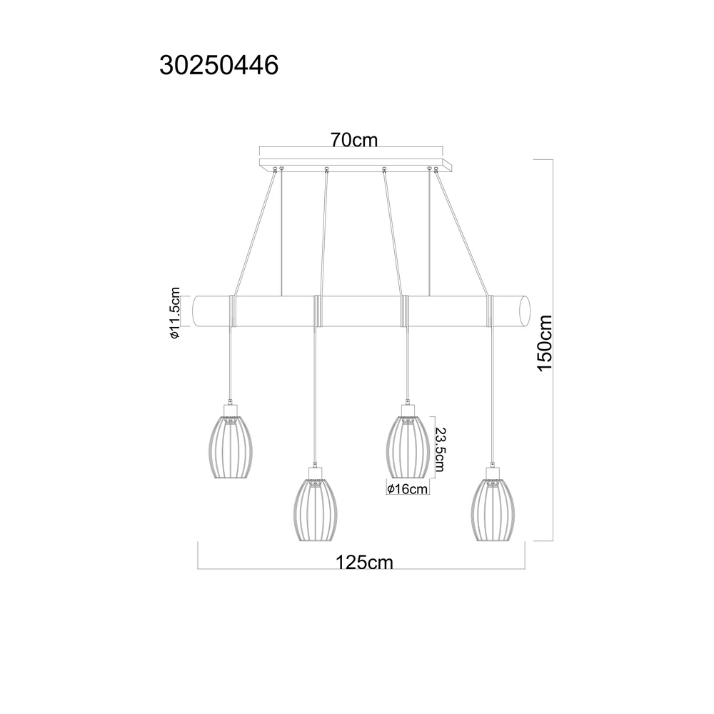 Landelijke hanglamp Berti 4-lichts hout met zwart Globo 9007371583591