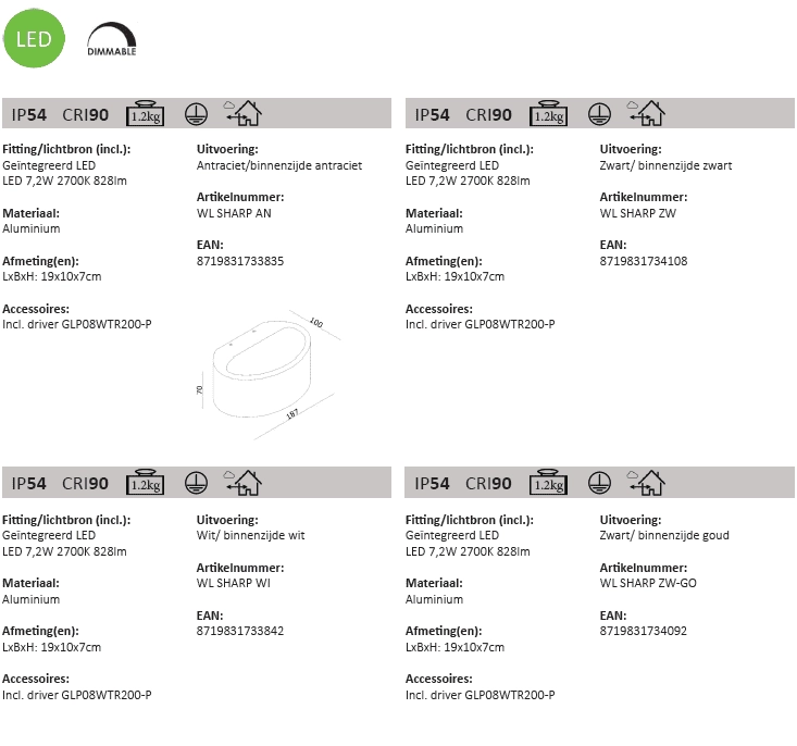 Buitenlamp up/down Sharp zwart met goud Artdelight 8719831734092
