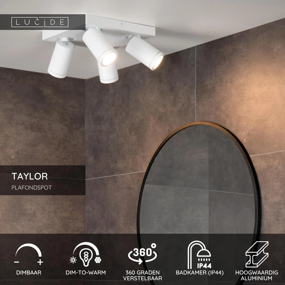 Plafondspot Taylor IP44 4-lichts wit Lucide 5411212092687