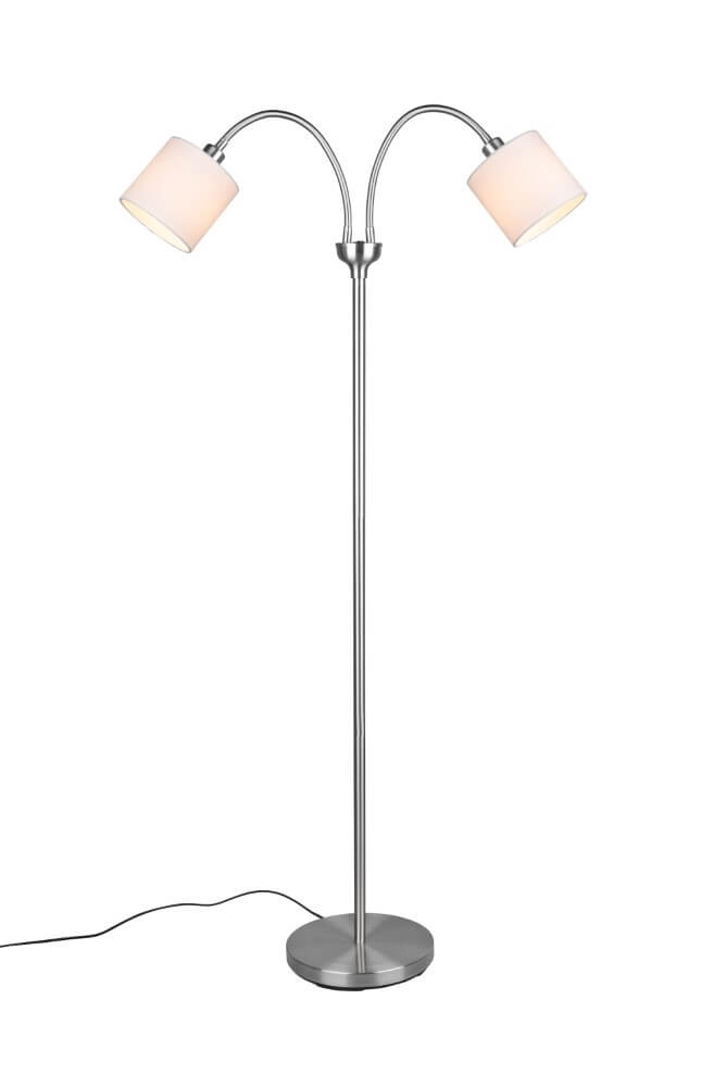 Vloerlamp Tommy 2-lichts RVS met wit Trio 4017807503036