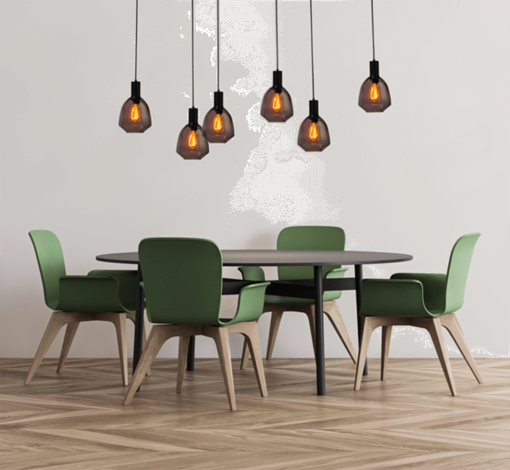 6-lichts hanglamp - zwart - Porto met Nicolette red glazen Masterlight 8718121270630