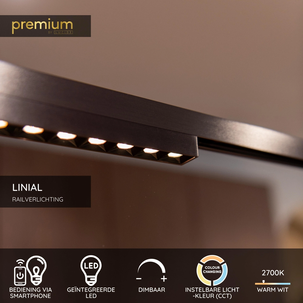 1-fase railspot Linial Xenia mat zwart chroom Premium by Lucide 5411212552587