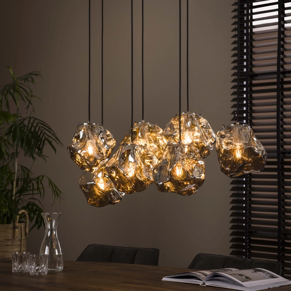 Eettafel hanglamp Rock 7-lichts - zilver glas