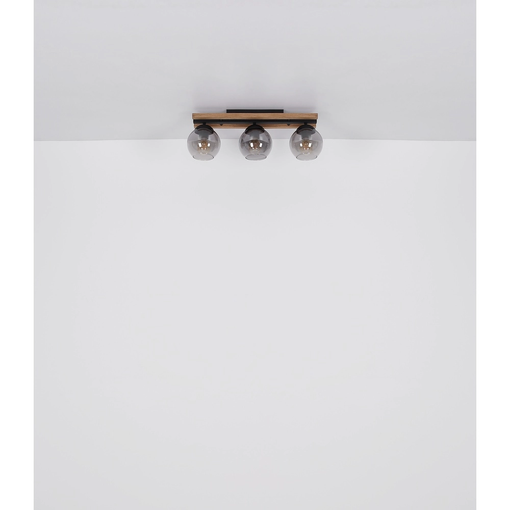 3-lichts plafondlamp Conni zwart met hout Globo 9007371448739