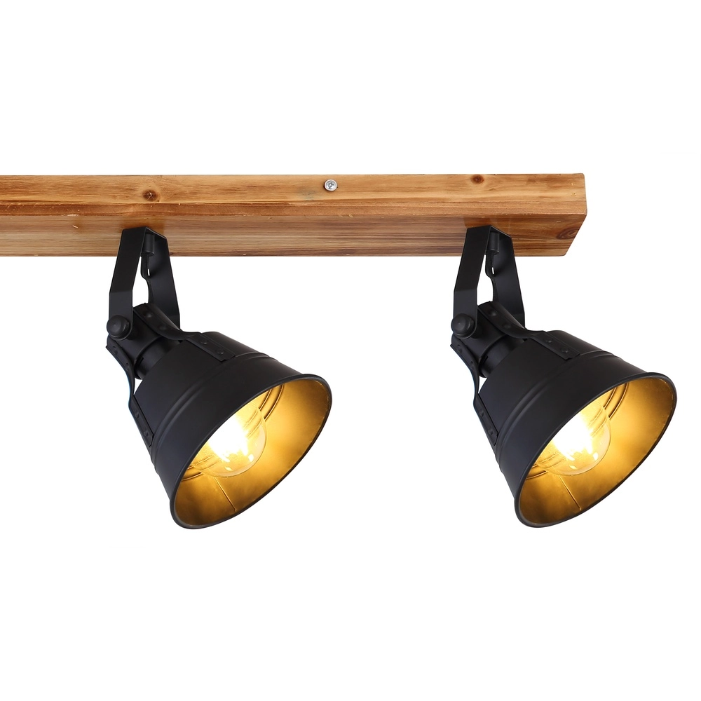 Landelijke plafondlamp Günther 4-lichts zwart met hout Globo 9007371404735