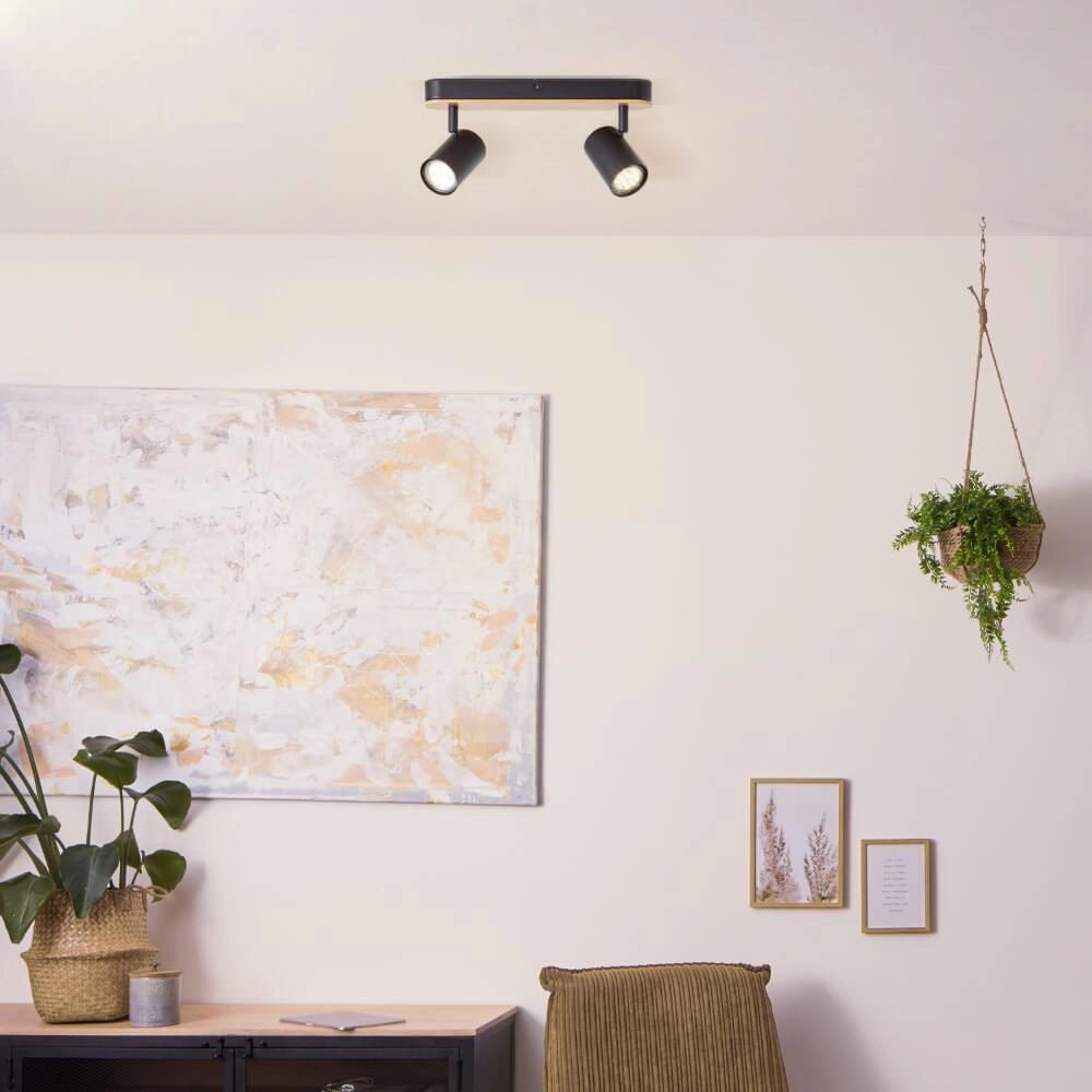 Plafondlamp Niels zwart met hout Brilliant 4004353410208