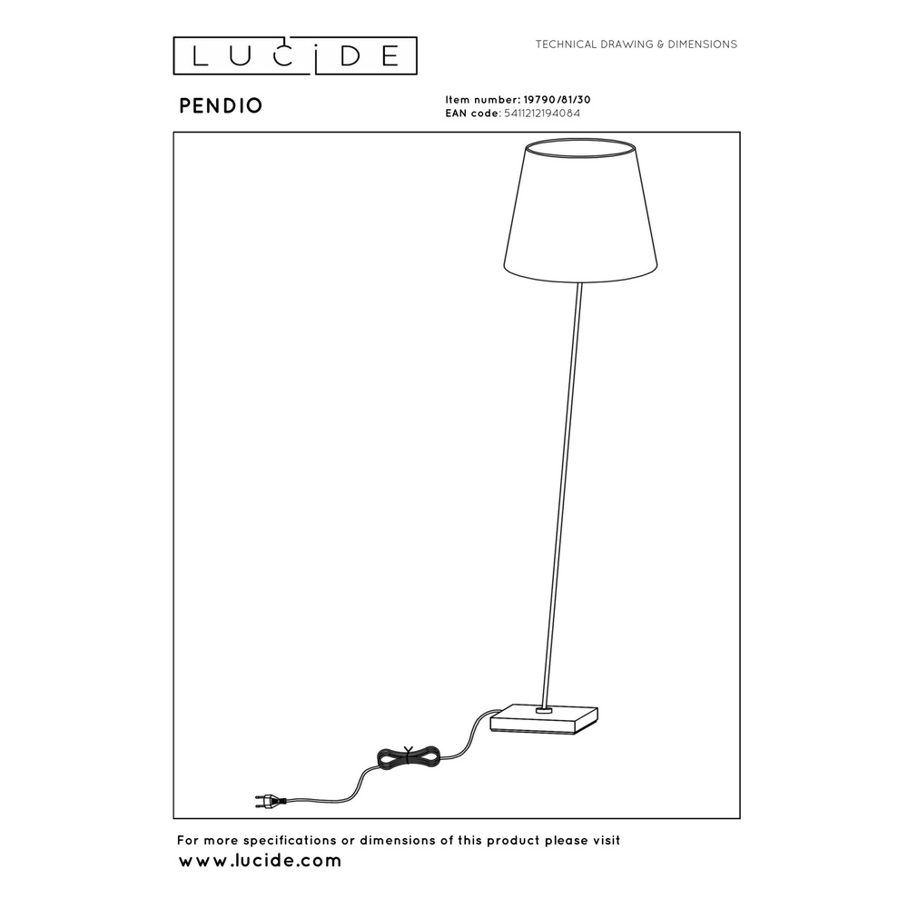 Vloerlamp Pendio zwart met witte kap Lucide 5411212194084