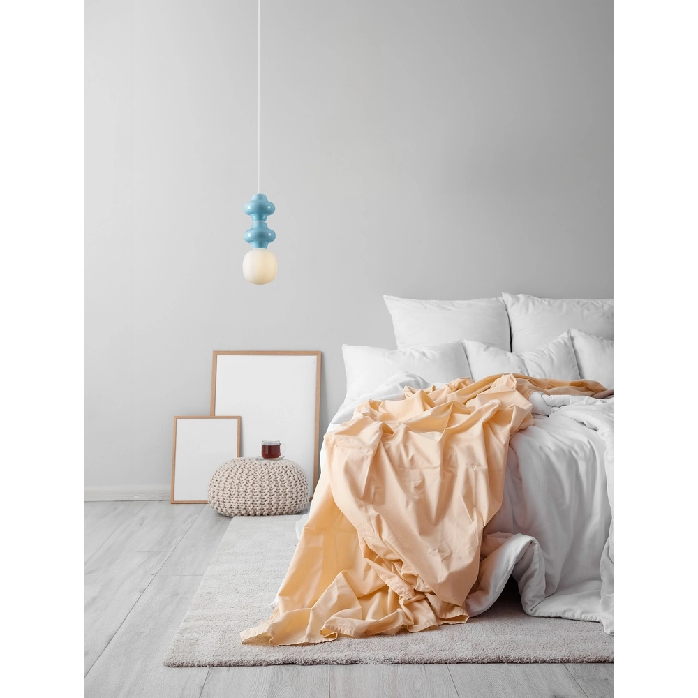 Hanglamp Clio M blauw keremiek met wit glas Lyora 5212017461254