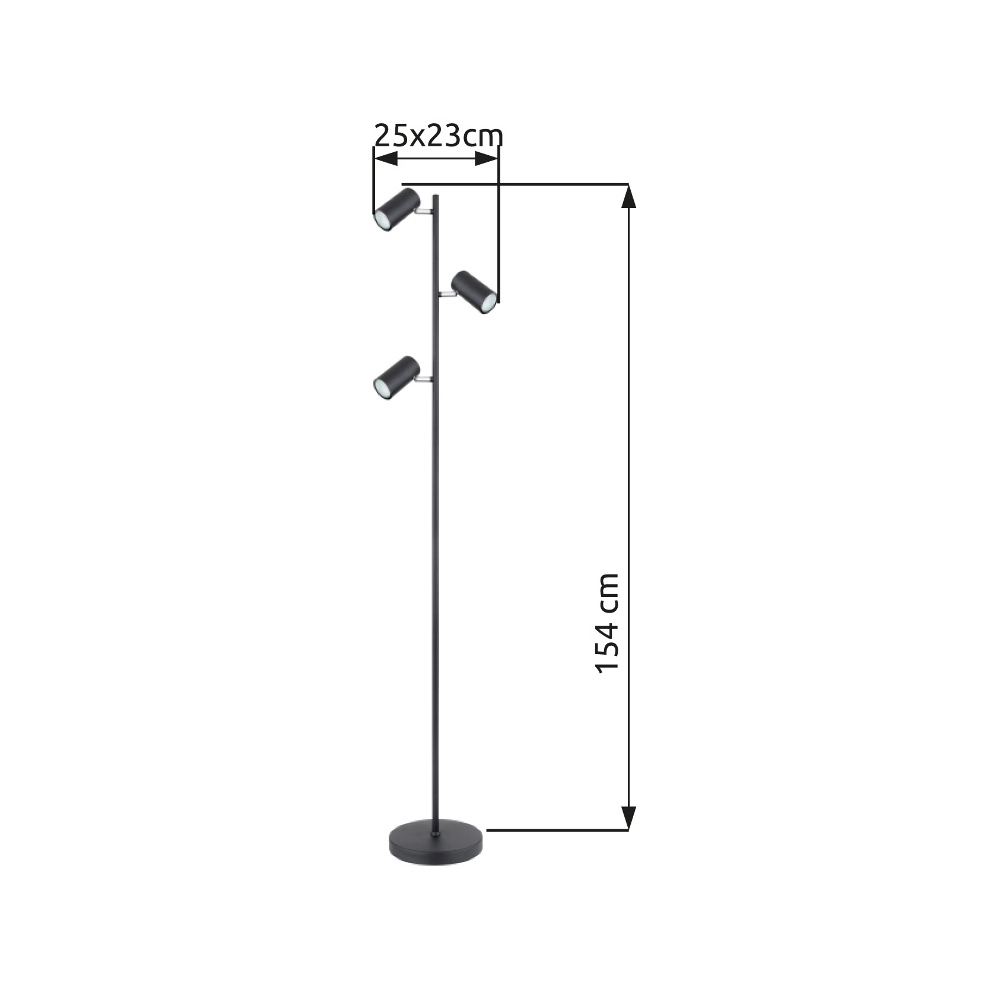 Vloerlamp 3-lichts Robby zwart Globo 9007371419845