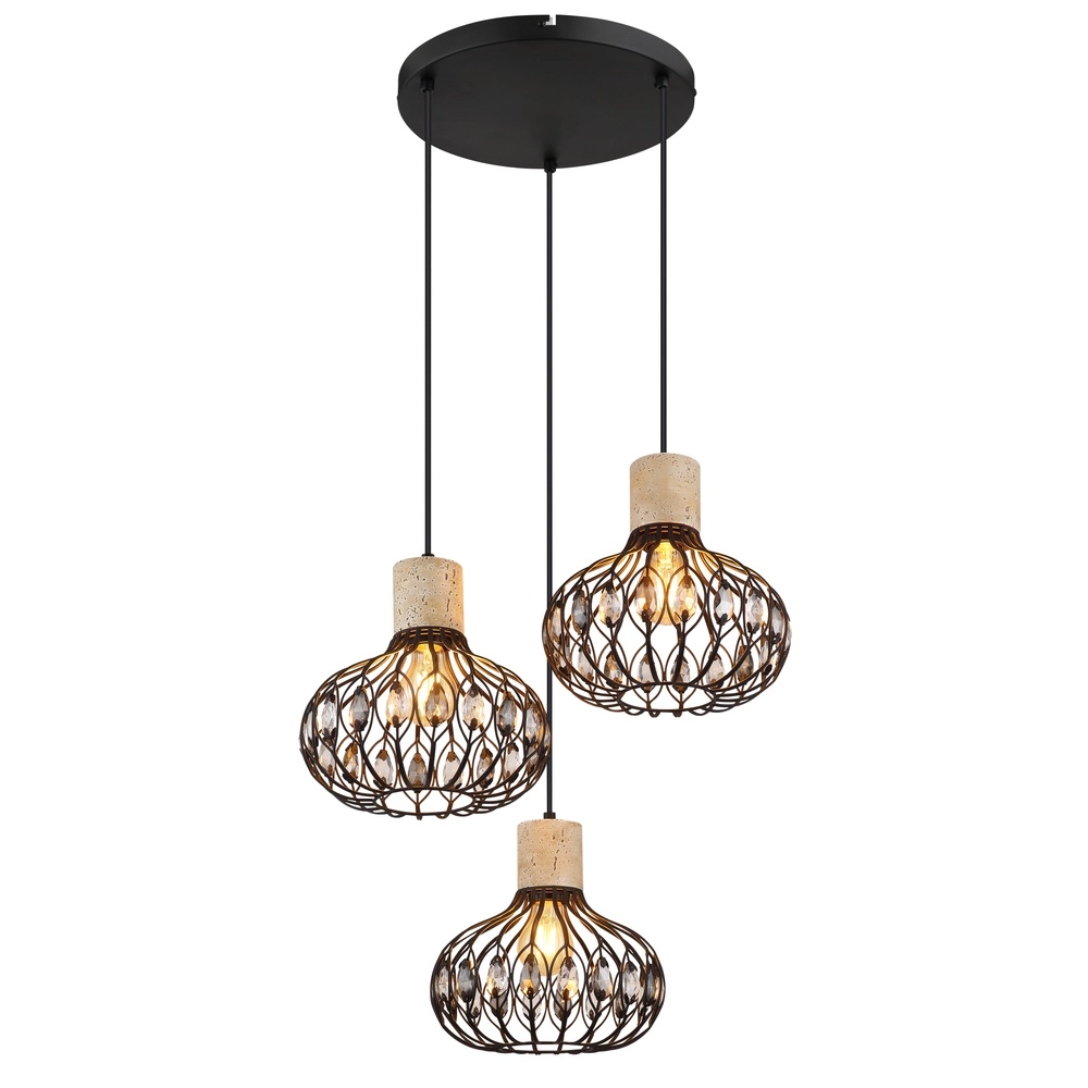 3-lichts hanglamp Dorthy landelijk zwart