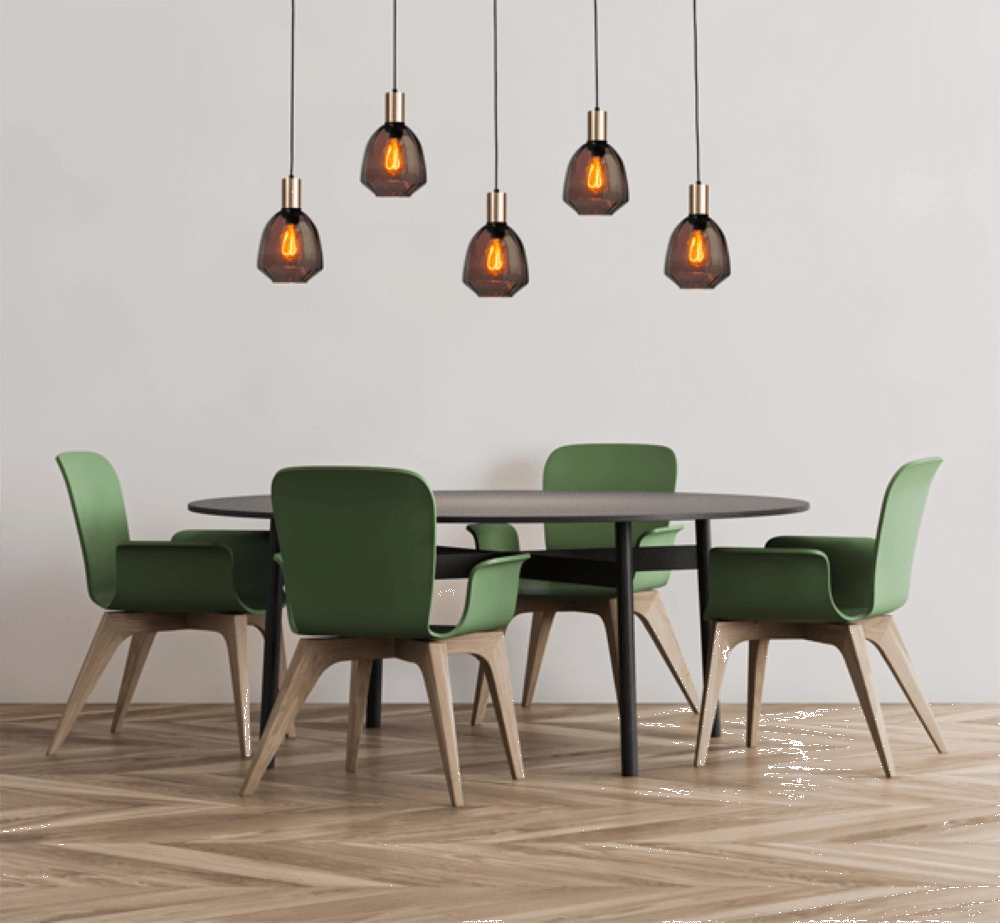 5-lichts hanglamp - goud - Porto met Nicolette red glazen Masterlight 8718121270333