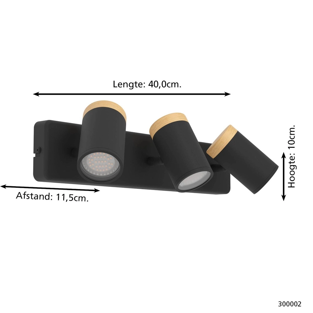 Plafondlamp Consuma 3-lichts zwart met hout Eglo 9008606323661