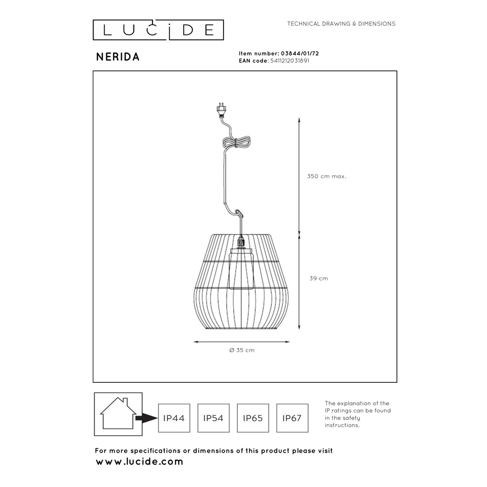 Hanglamp Nerida rotan IP44 - Ø 35cm Lucide 5411212031891