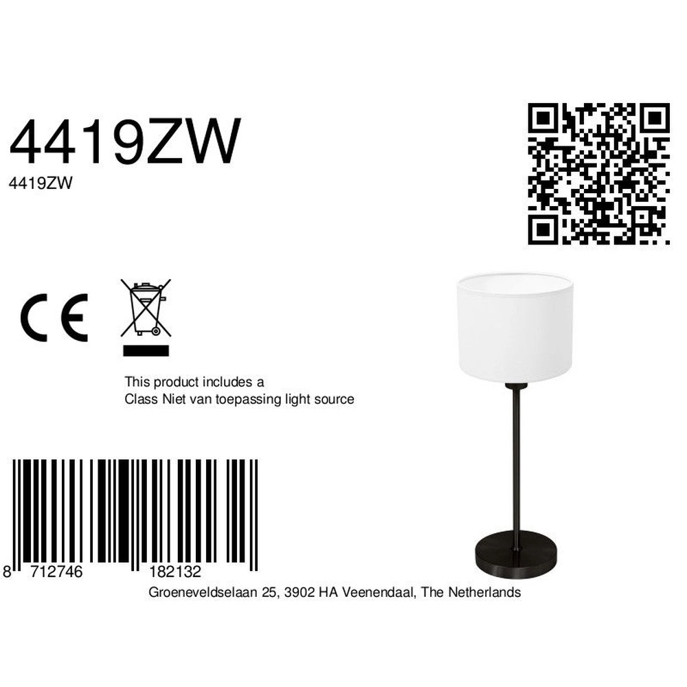 Zwarte tafellamp Noor met witte kap Steinhauer 8712746182132