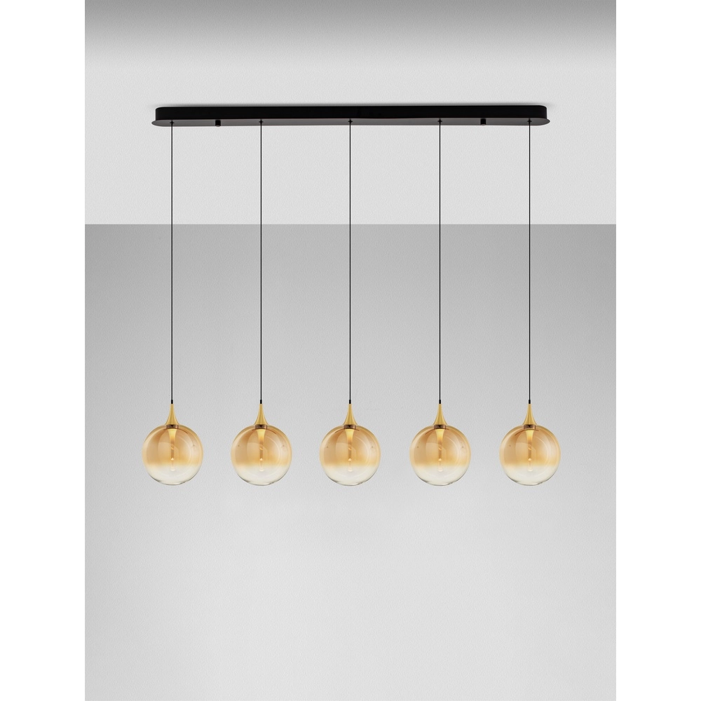 Pendant lamp Orenda straight 5-light amber glass Lyora 5212017477675