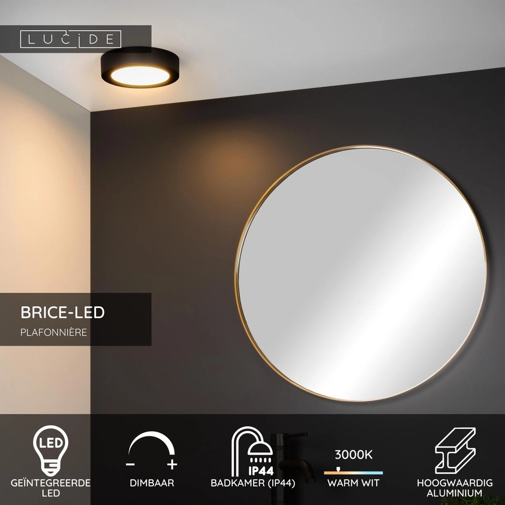Plafonniere Brice-Led Ø 18cm - IP44 zwart Lucide 5411212281210