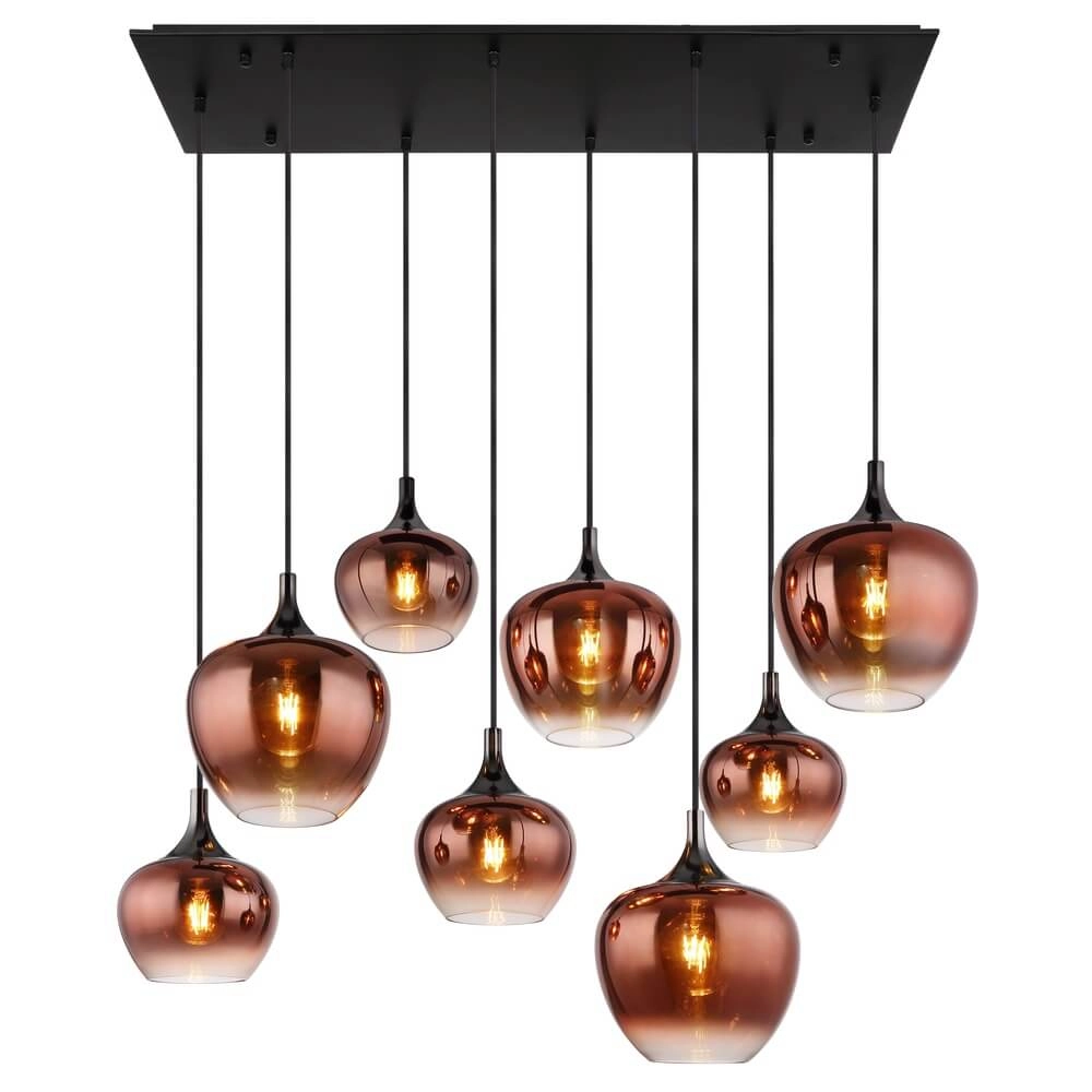 Zwarte hanglamp Maxy met rood glas 8-lichts Globo 9007371453986