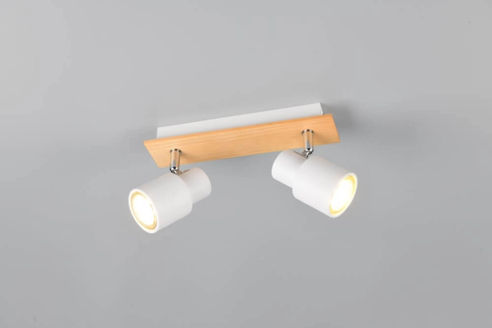 2-lichts plafondlamp Pierre wit met hout Trio 4017807638165