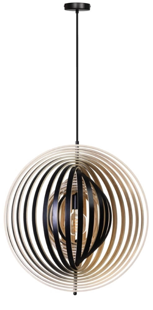 Desing hanglamp Woody zwart met hout Ø 59cm