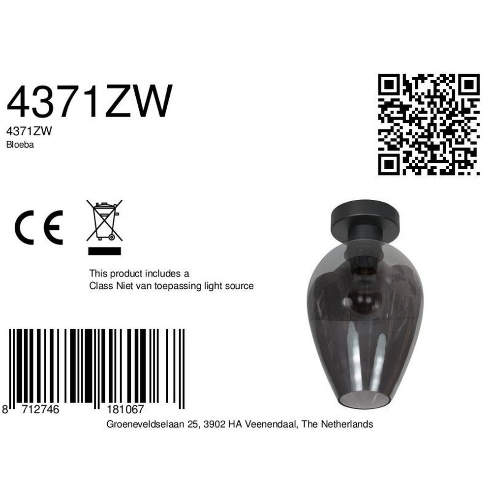 Plafondlamp Bloeba smoke glas Ø 22,5cm Steinhauer 8712746181067