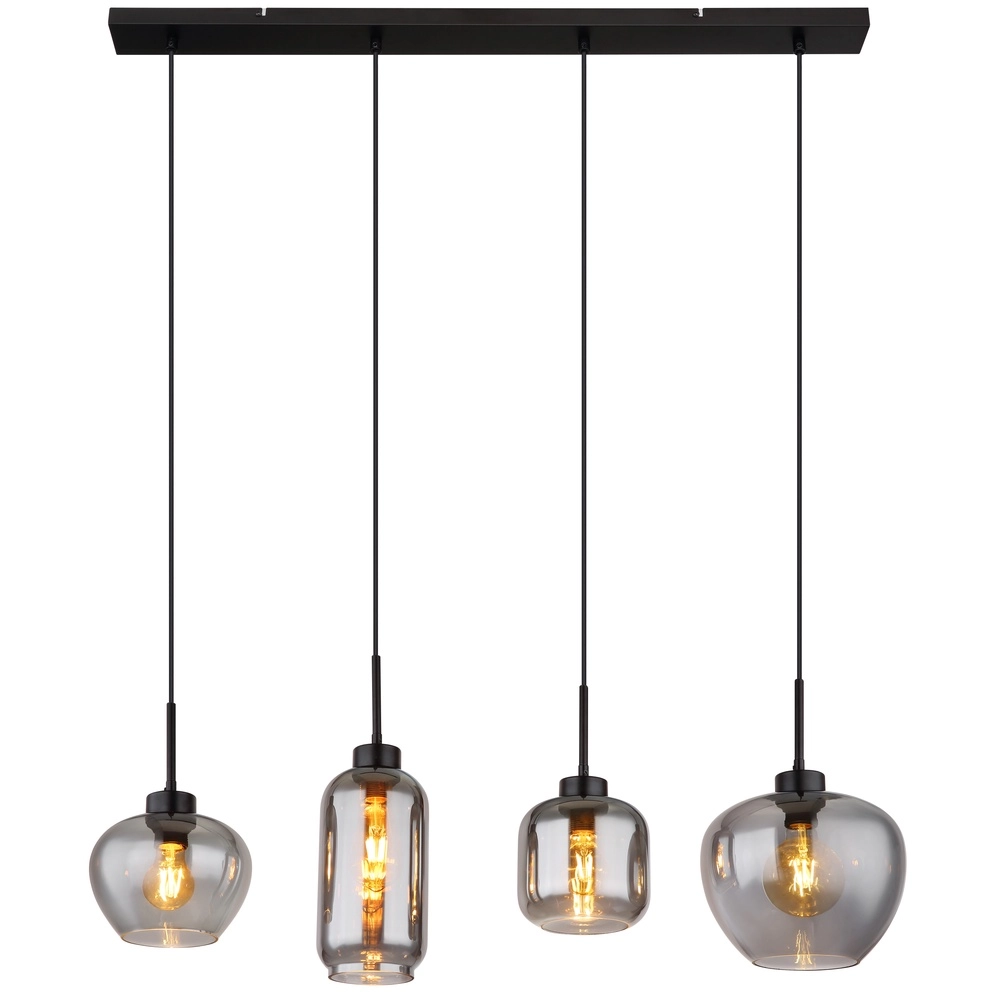 4-lichts hanglamp Matt zwart met smoke glas Globo 9007371451258