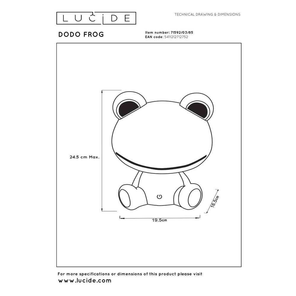 Nachtlampje Dodo Frog kinderkamer groen Lucide 5411212712752
