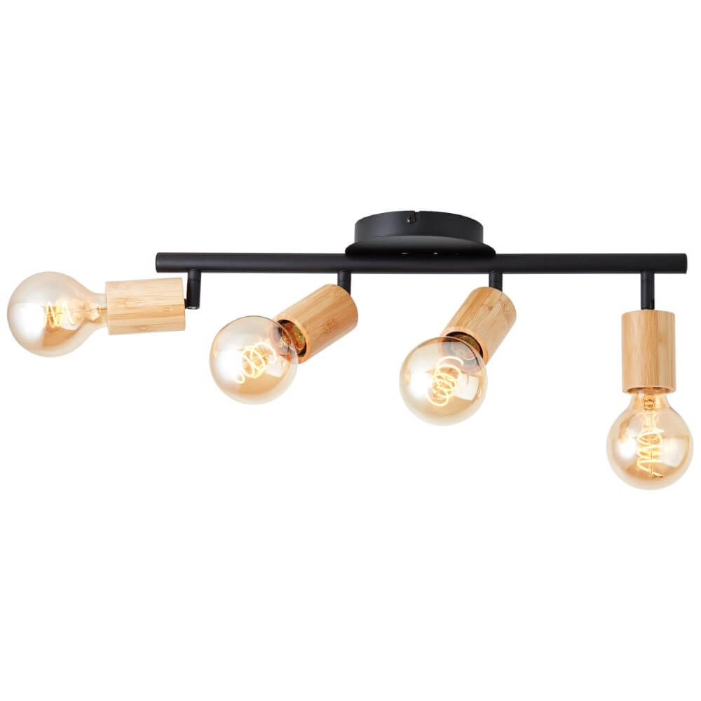 4-lichts plafondlamp Tiffany zwart met hout Brilliant 4004353406492