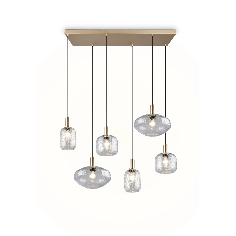 6-lichts hanglamp Emelie goud met smoke glas Trio 4017807702576