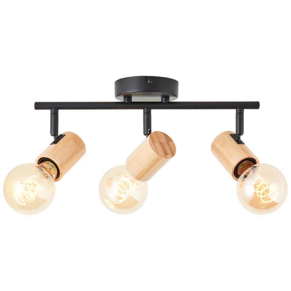 Plafondlamp Kerry 3-lichts zwart met hout Plafondlamp Kerry 3-lichts zwart met hout