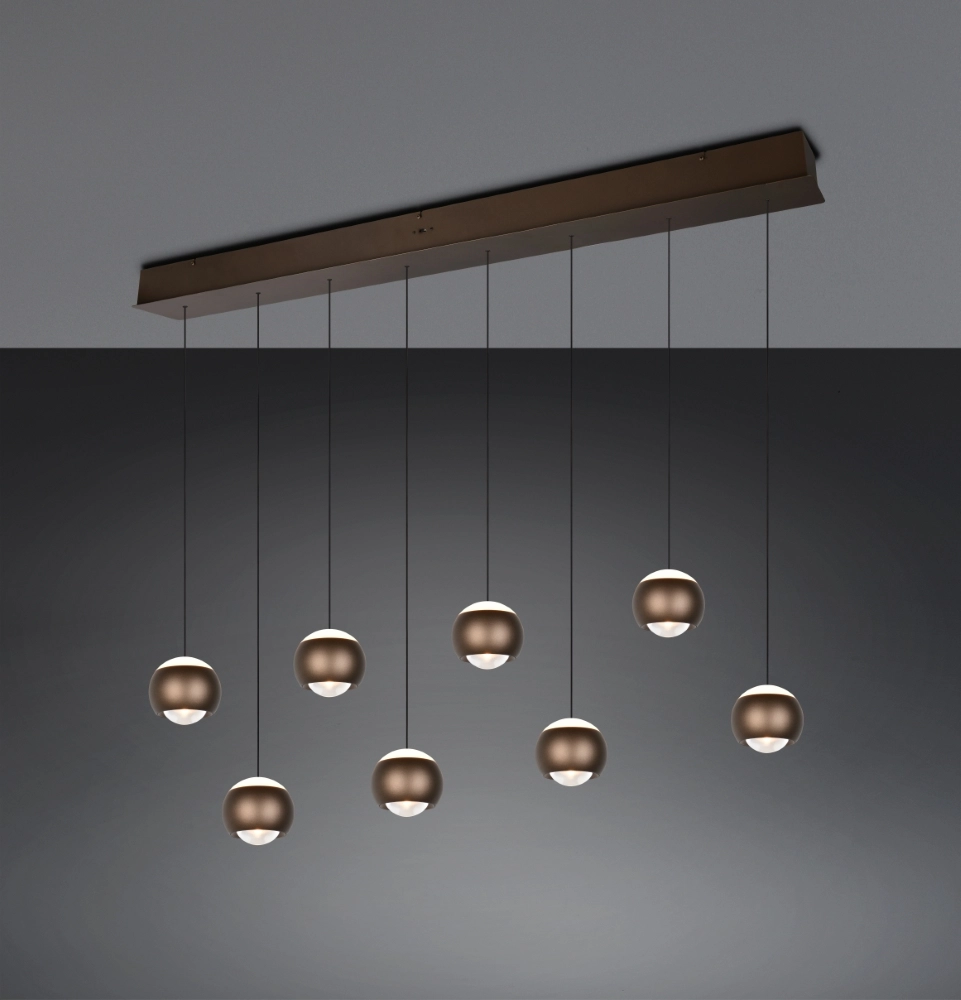 8-lichts led hanglamp Orbit eettafel - platinum bruin