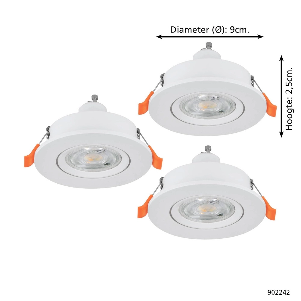 Set van 3 inbouwspots Barranco wit Ø 9cm - 4,5W - 3000K Eglo 9008606359240