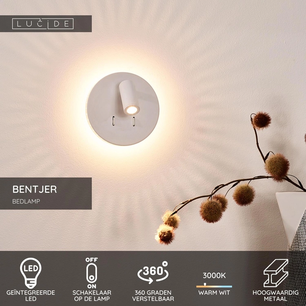 Bedlampje Bentjer wit Lucide 5411212791658