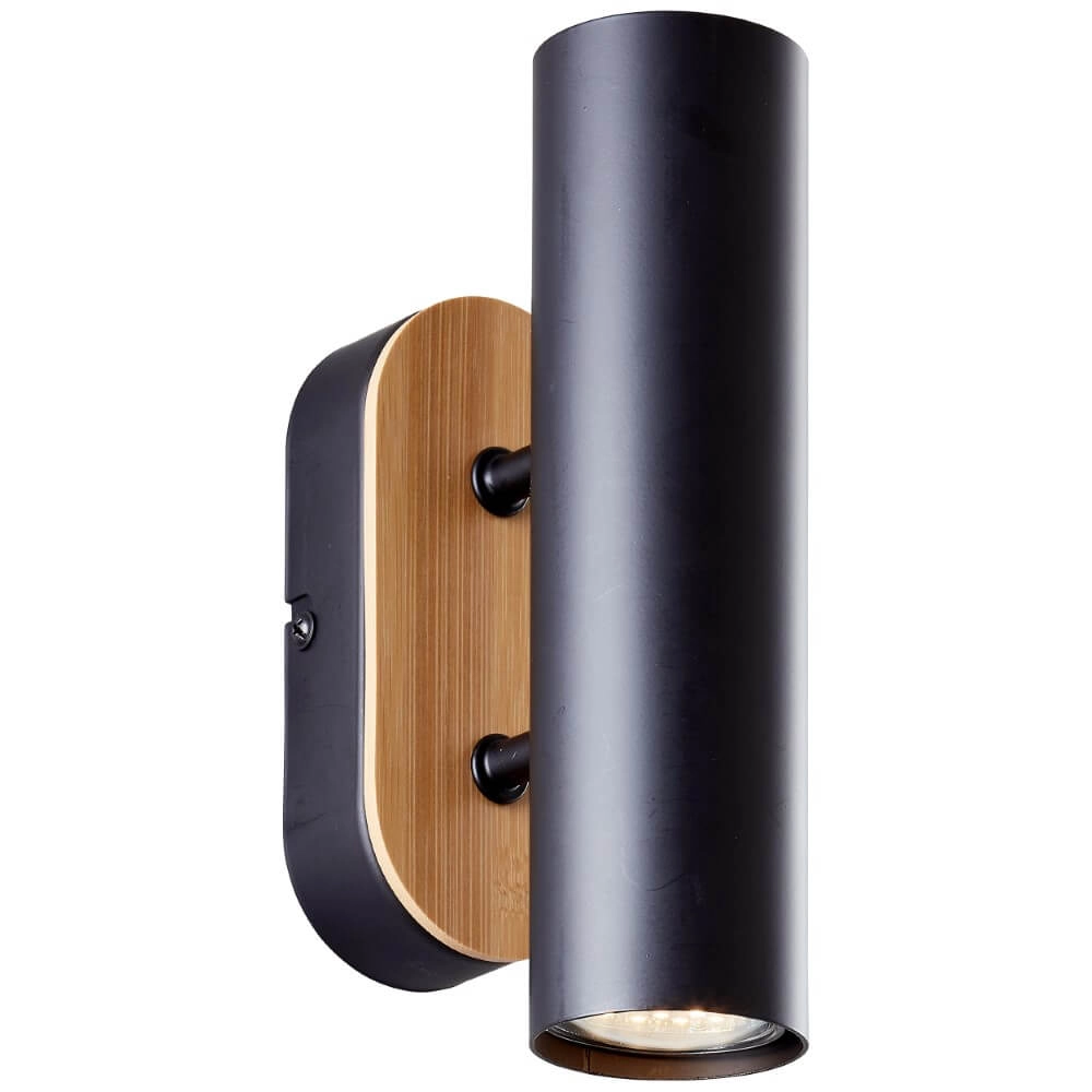 Wandlamp Niels zwart met hout Brilliant 4004353410628