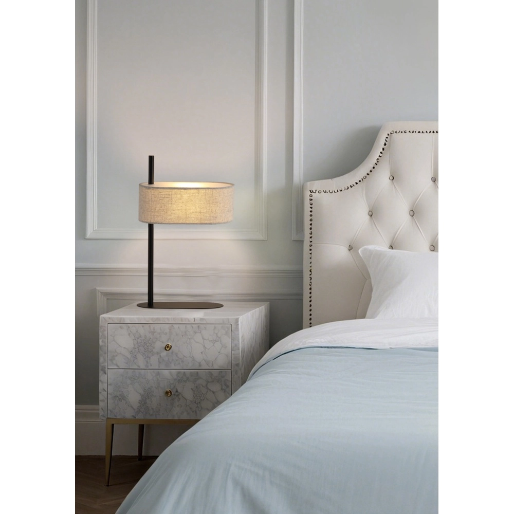 Tafellamp Hessian zwart met linnen kap Searchlight 5053423296715