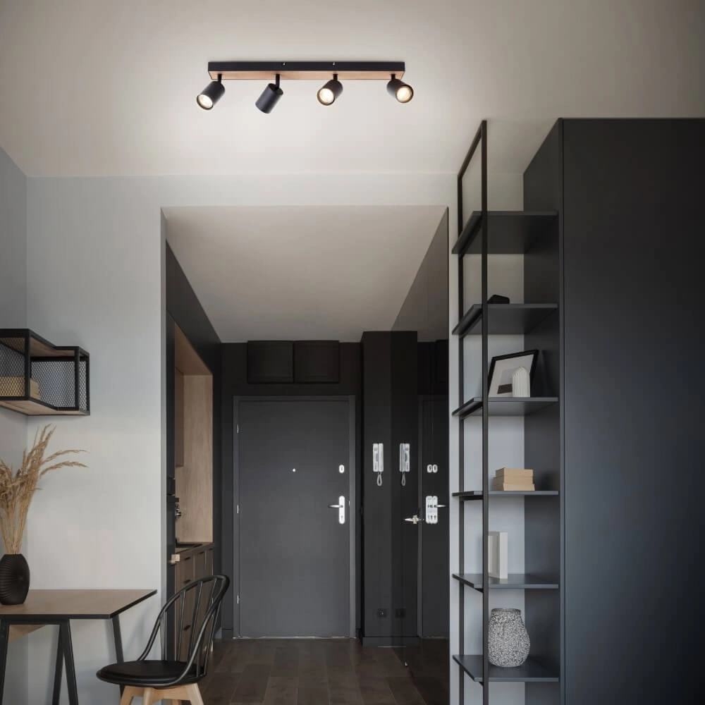 4-lichts lamp Jello Wood zwart met hout Brilliant 4004353428401