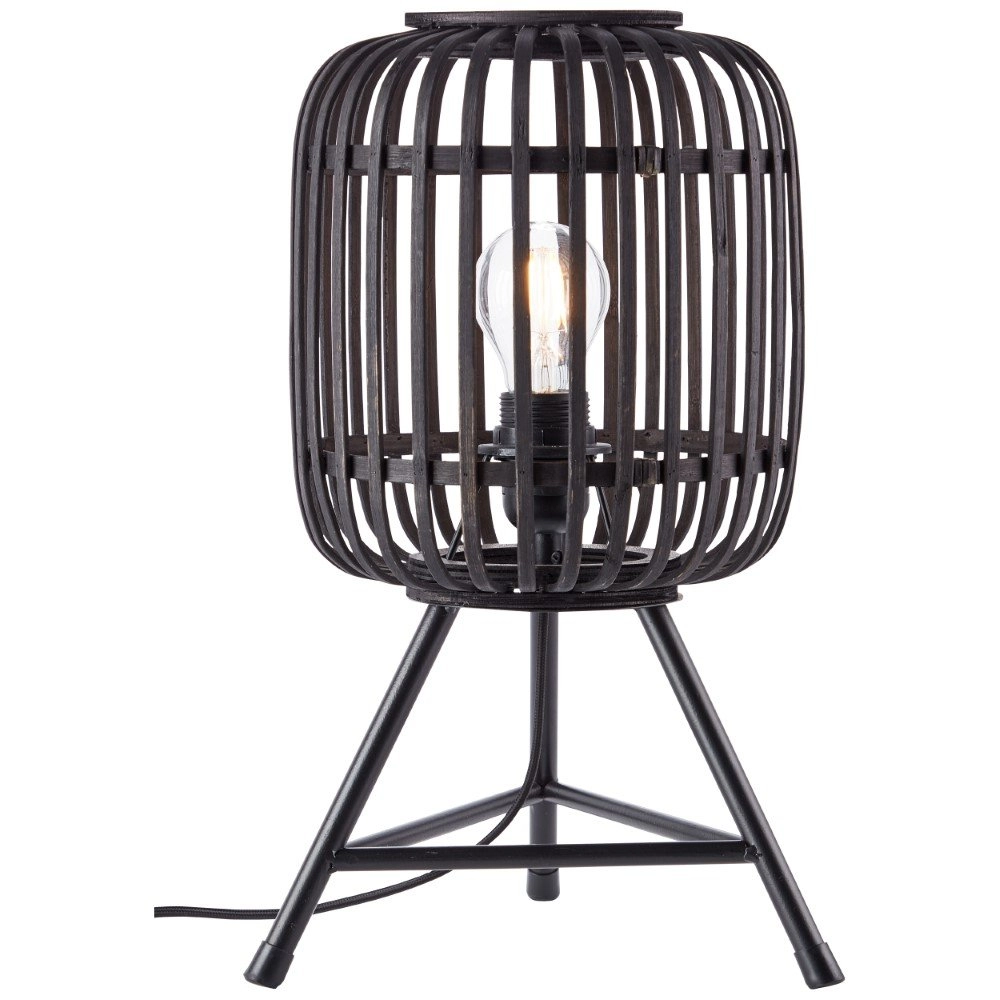 Landelijke tafellamp Woodrow Tripod zwart hout Brilliant 4004353377105