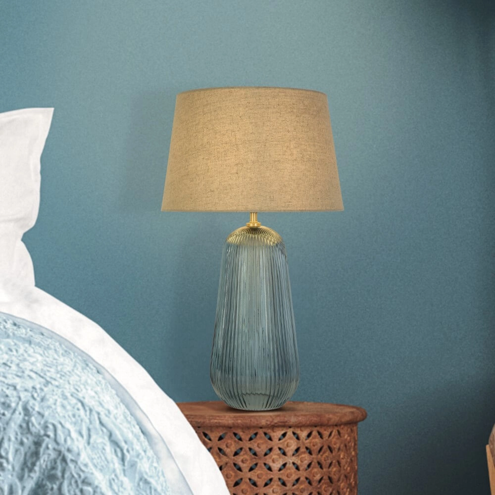 Schemerlamp Cameo blauw glas Searchlight 5053423273754