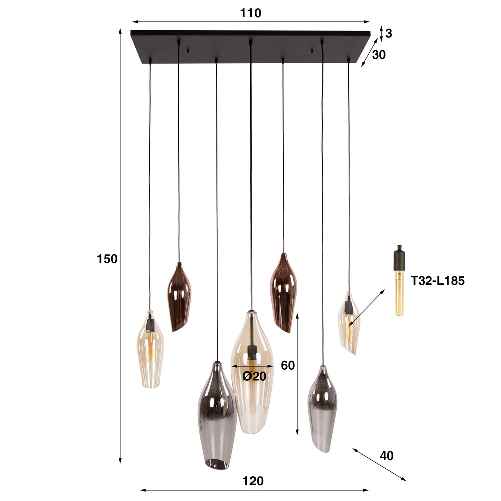 Glazen hanglamp Cocoon 7x gekleurd glas Lyora 8716803511903
