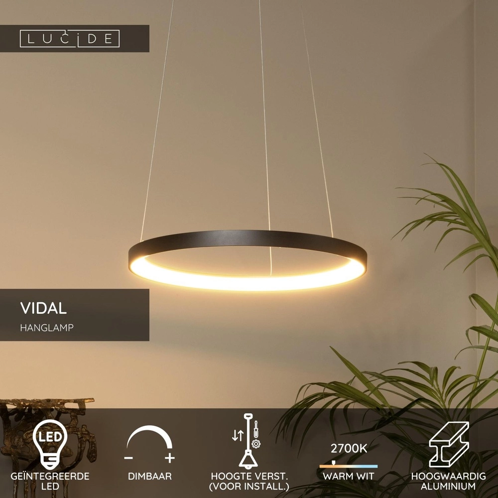 Hanglamp Vidal Ø 58cm zwart Lucide 5411212460912