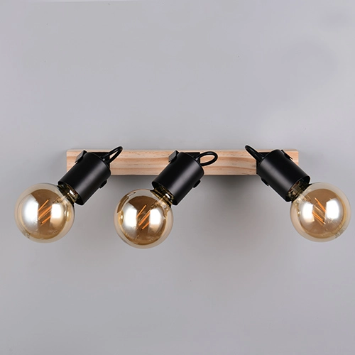 Plafondlamp 3-lichts Lynar zwart met hout Trio 4017807671995