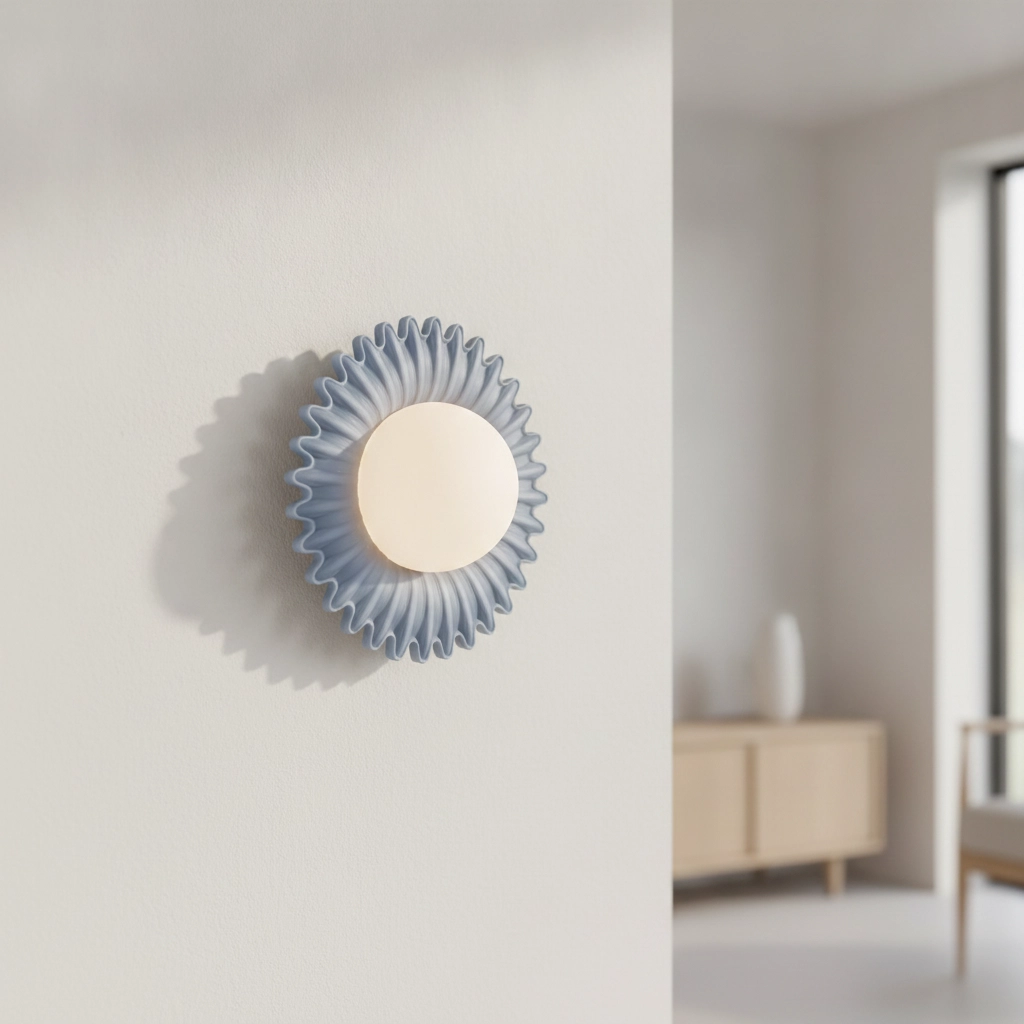 Wandlamp Petel blauw met wit glas